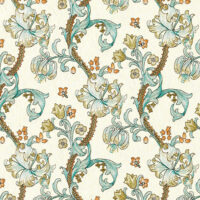 William Morris Golden Lily Embroidered Fabric Linen Teal