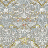 William Morris Strawberry Thief Embroidery Fabric Slate Blush