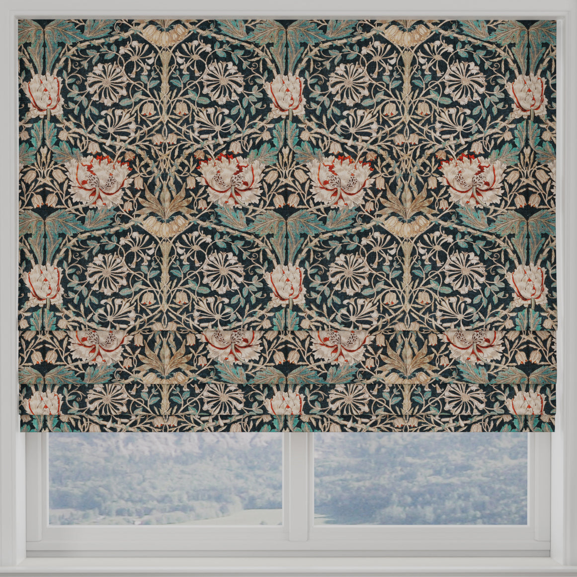 William Morris Honey Suckle Made to Measure Roman Blind Blue