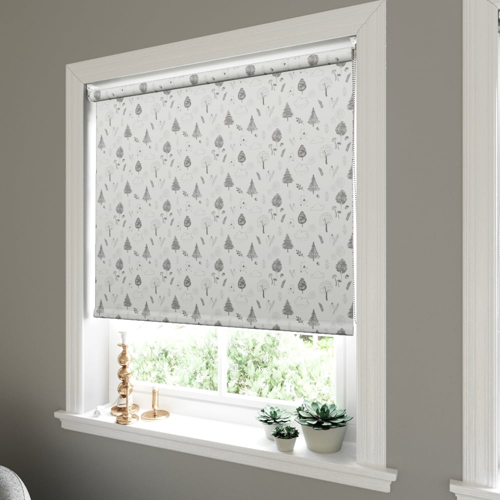 Woodland Wander in White Roller Blind