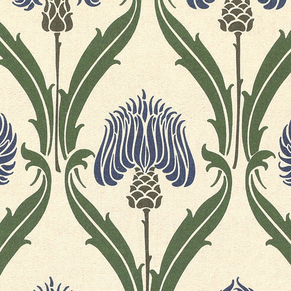 ANTE DECOR Highland Thistle Digital Print Fabric Cream Blue